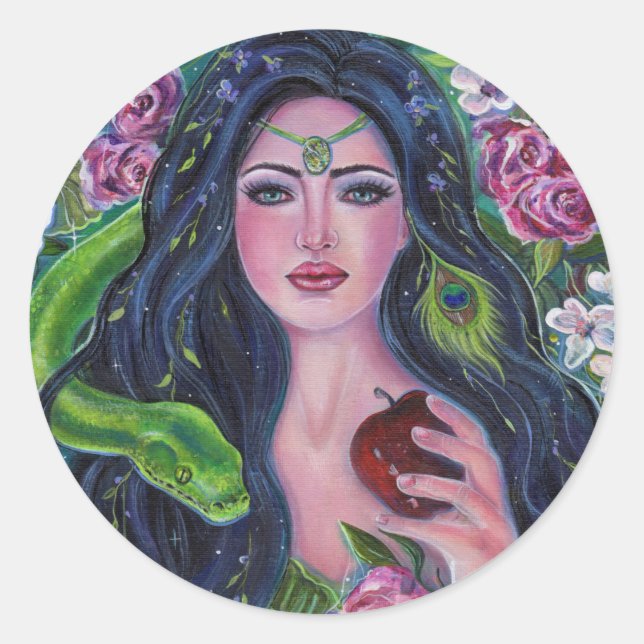 Sticker Rond Eve dans le jardin de la pomme python Eden par Ren (Devant)