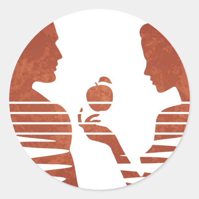 Sticker Rond Ève tend un pomme à Adam, Version Grunge 3/3 (Devant)