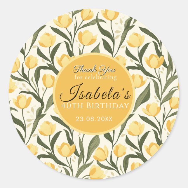 Sticker Rond Événement d'anniversaire sur le thème de la tulipe (Devant)