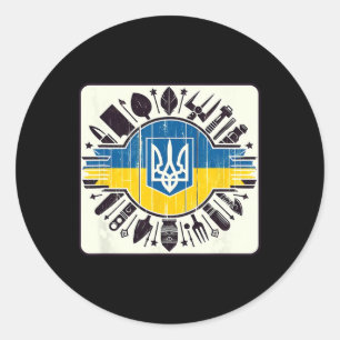 Sticker Rond Éventail ukrainien vintage Bynner Drapeau ukrainie
