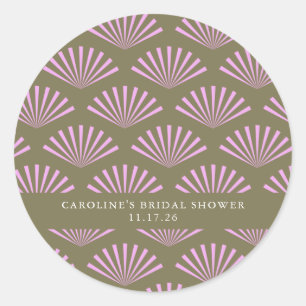 Sticker Rond Éventails Art Déco Olive et Lilas Mariage sur Mesu