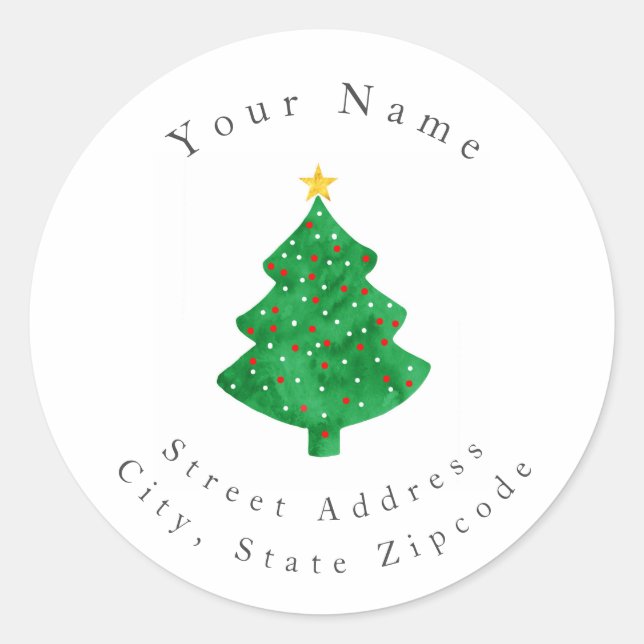 Sticker Rond Evergreen Watercolor Christmas Tree Labels (Devant)