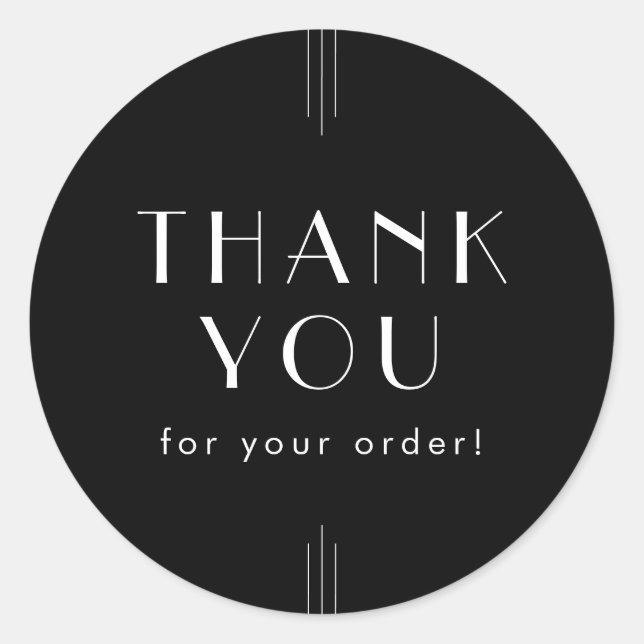 Sticker Rond EVERLY Art Deco Black Thank You For Your Order (Devant)