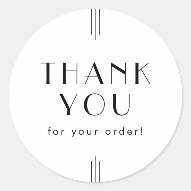 Sticker Rond EVERLY Art Deco White Black Thank You For Order (Devant)
