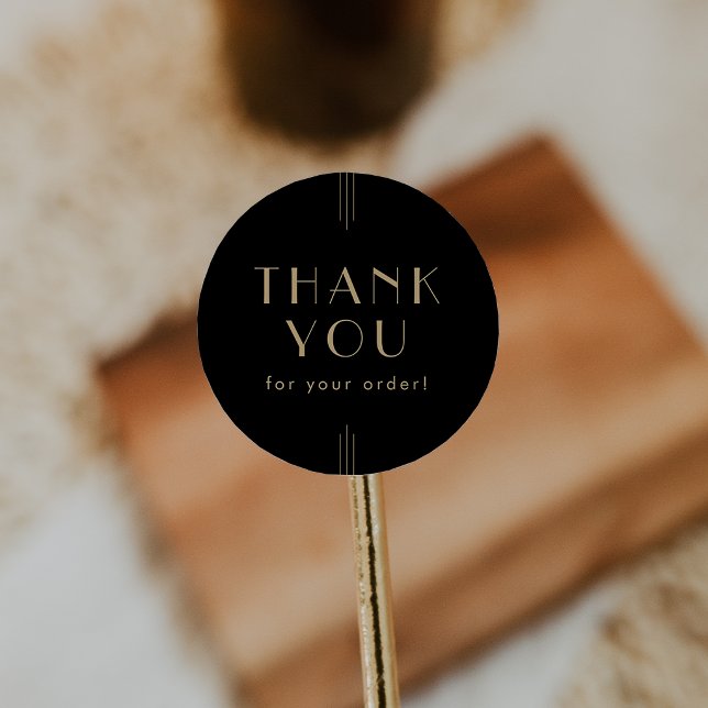Sticker Rond EVERLY Noir et Or Merci pour votre commande (EVERLY Black and Gold Thank You For Your Order Classic Round Sticker)