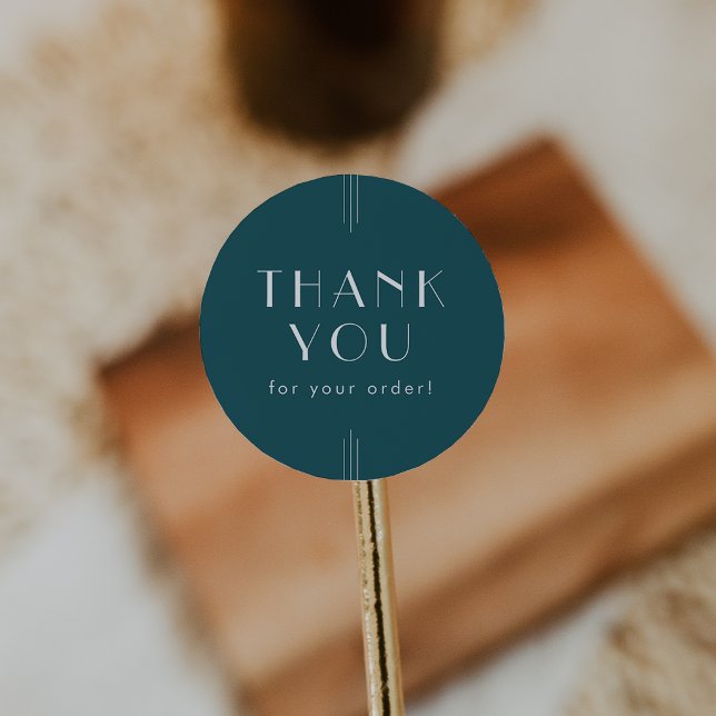 Sticker Rond EVERLY Peacock Sarcelle Rétro Merci pour votre com (EVERLY Peacock Teal Retro Thank You For Your Order Classic Round Sticker)
