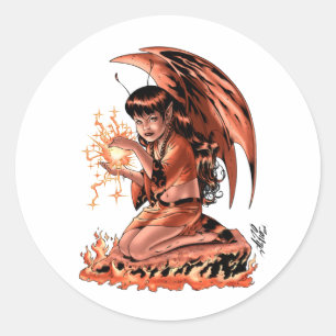 Sticker Rond Evil Fairy faisant Magie par Al Rio