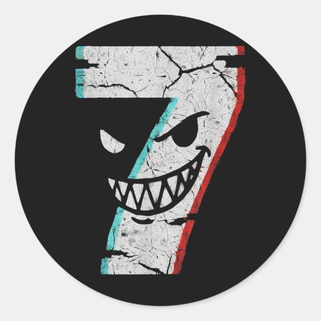 Sticker Rond Evil Number 7 Shirt - 7 Ate 9 Joke 67 Meme Hallowe (Devant)