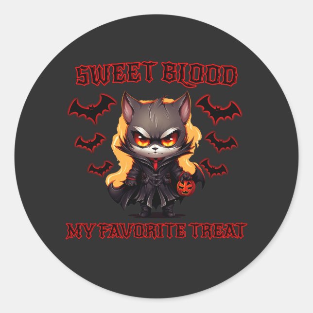 Sticker Rond Evil Vampire Chat Halloween Citrouille Chat Éffray (Devant)