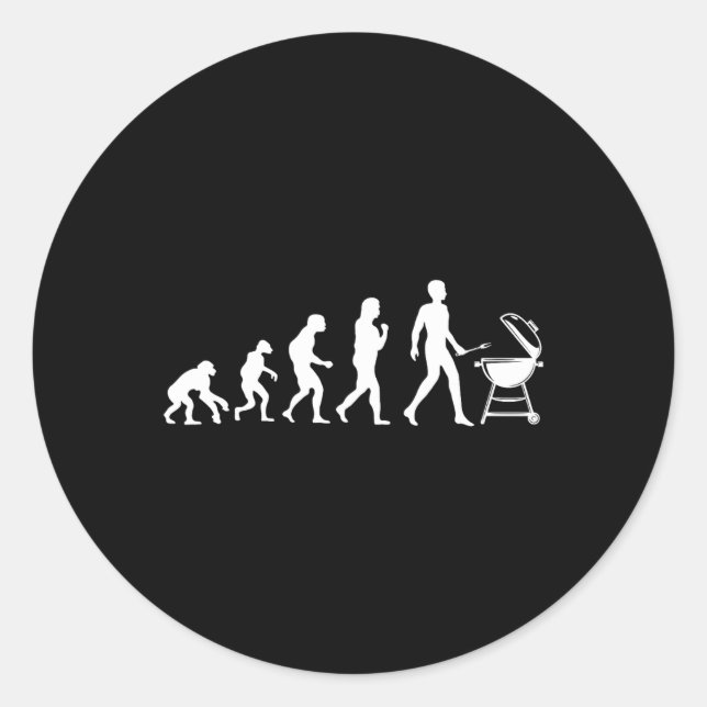 Sticker Rond Evolution De La Grillation De L'Homme Bbq (Devant)