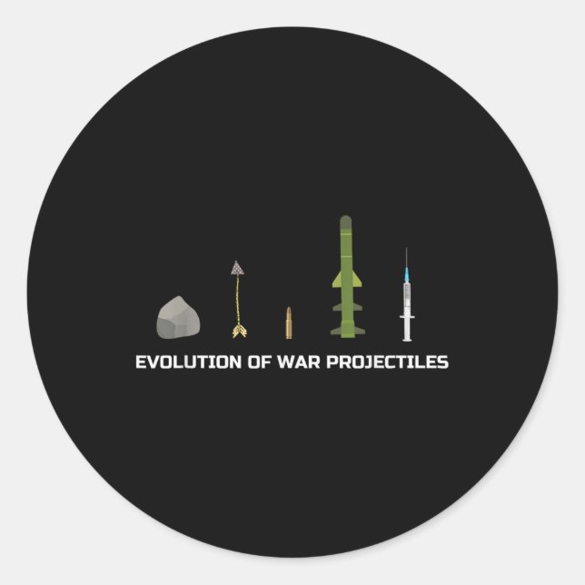Sticker Rond Evolution Des Projectiles De Guerre Mème Anti-Vacc (Devant)
