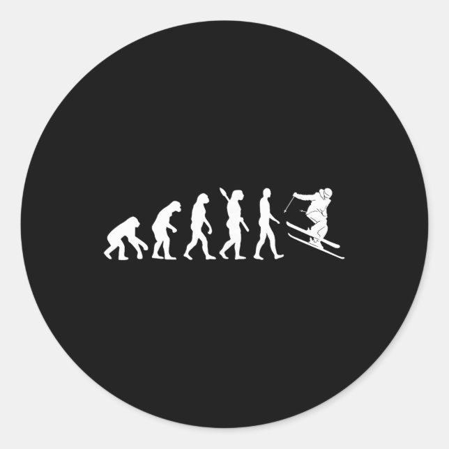 Sticker Rond Évolution du ski Skieur drôle Ski Freestyle Hiver  (Devant)