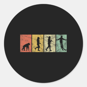 Sticker Rond Évolution du skieur Ski Ski drôle Rétro Vint