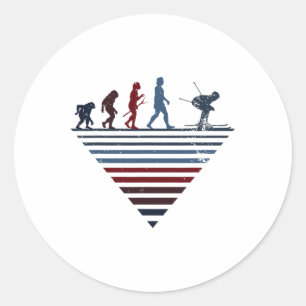 Sticker Rond Évolution humaine - Joueur de ski vintage