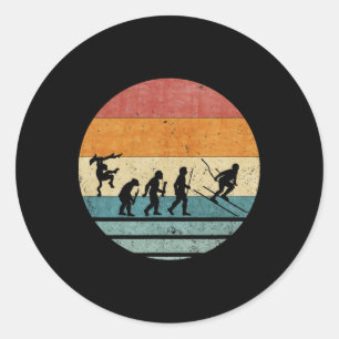 Sticker Rond Évolution Rétro Vintage Du Joueur De Ski Skieur Si