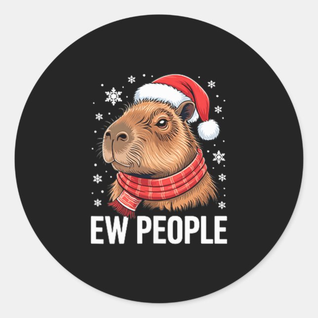 Sticker Rond Ew People Capybara Christmas Funny Introvert Holid (Devant)