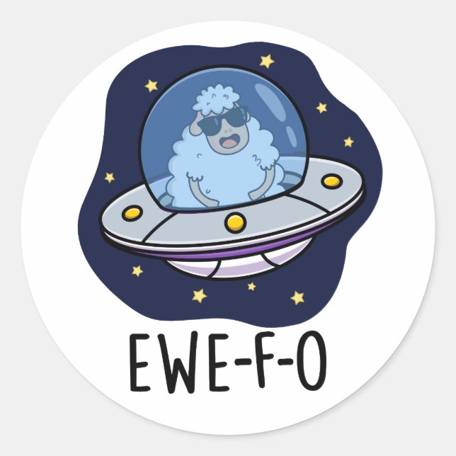 Sticker Rond Ewe-F-O Funny UFO Pun (Devant)