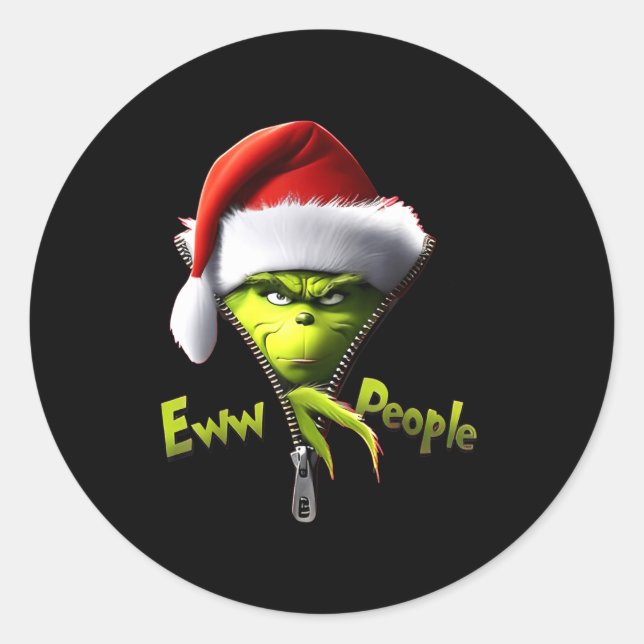 Sticker Rond Eww, People Santa Hat Funny Christmas Mens Womens  (Devant)
