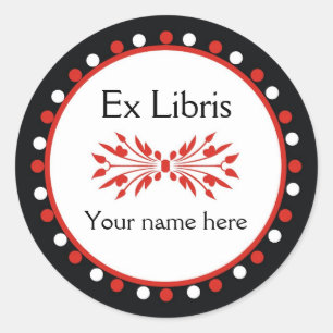 Sticker Rond Ex Libris Boplate - Rouge blanc Pois