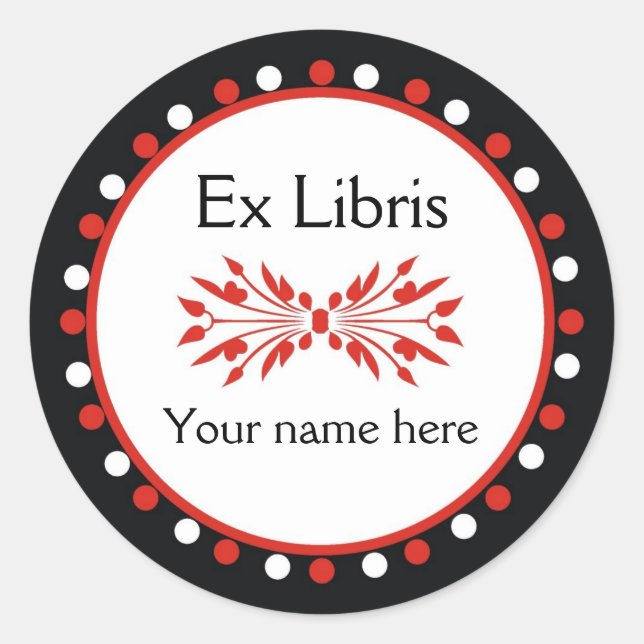 Sticker Rond Ex Libris Boplate - Rouge blanc Pois (Devant)