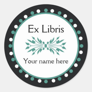 Sticker Rond Ex Libris Boplate - Vert blanc Pois