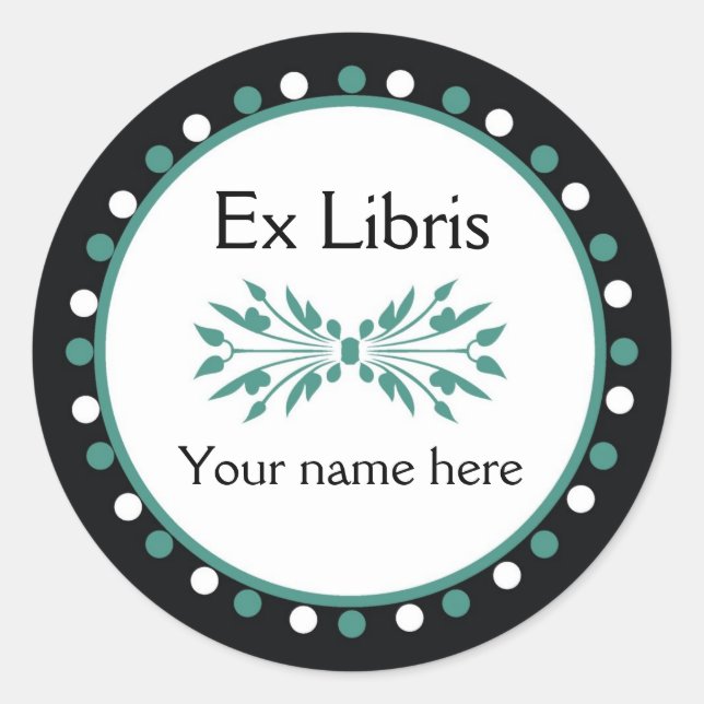 Sticker Rond Ex Libris Boplate - Vert blanc Pois (Devant)