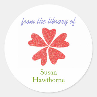 Sticker Rond Ex-libris cœur fleuri