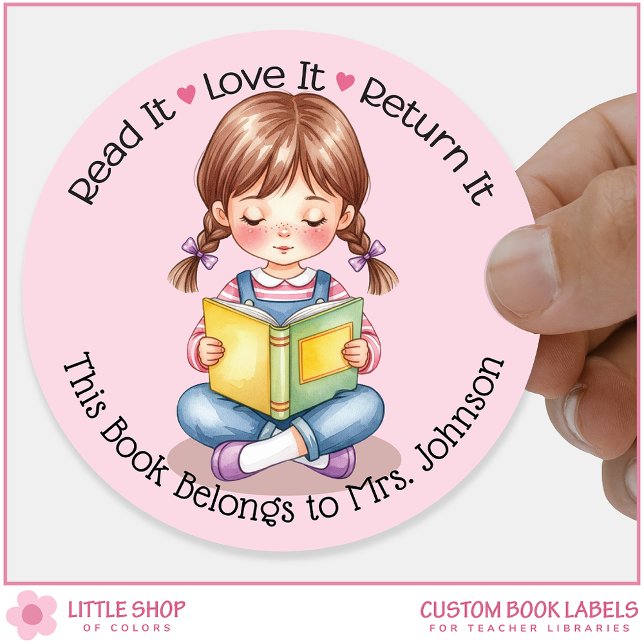 Sticker Rond Ex-libris de la bibliothèque de classe de l'enseig (Créateur téléchargé)