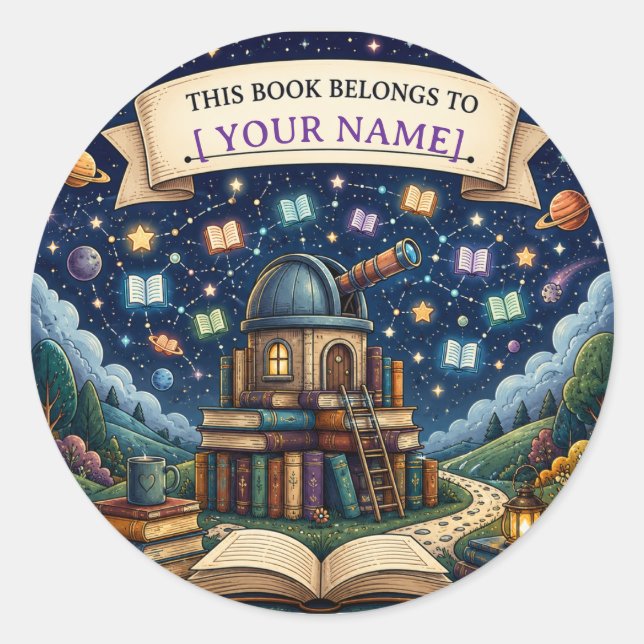 Sticker Rond Ex-libris de lecture personnalisé pour enfants (Devant)