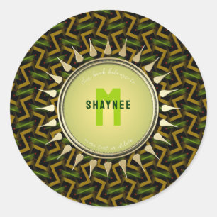 Sticker Rond Ex-libris de monogramme de soleil tribal moderne v