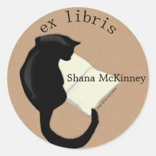 Sticker Rond Ex Libris Lecture Chat Arrondi Plaque