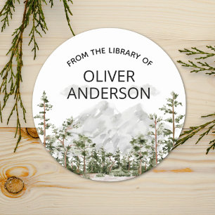 Sticker Rond Ex-libris personnalisé aquarelle de la forêt de mo