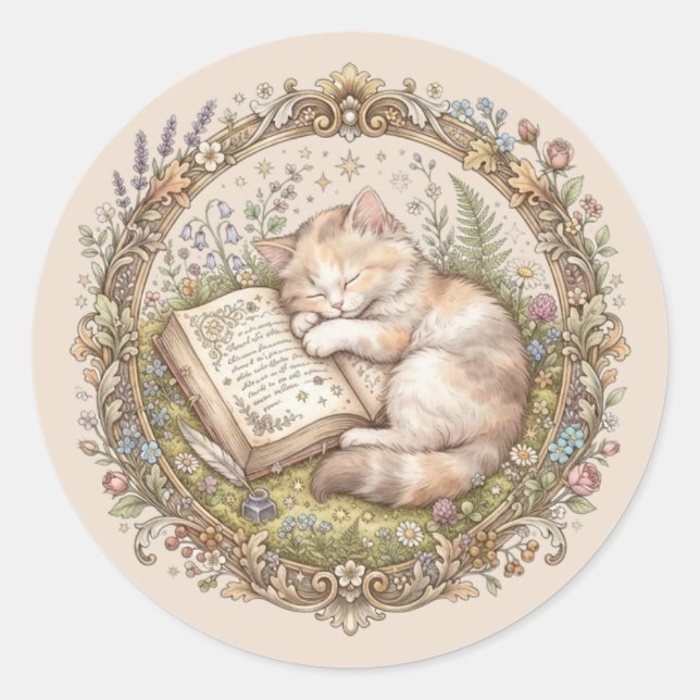 Sticker Rond Ex-libris personnalisé de chat mignon (Devant)