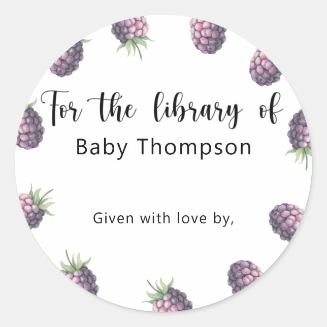 Sticker Rond Ex-libris pour Baby Shower Blackberry, livres pour (Devant)