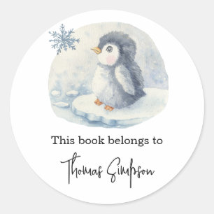 Sticker Rond Ex-libris pour une baby shower - Manchot