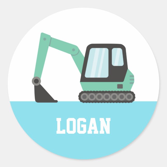 Sticker Rond Excavatrice de construction verte personnalisée po (Devant)
