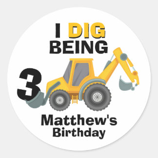 Sticker Rond Excavatrice Je creuse Être Anniversaire