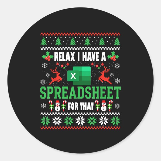 Sticker Rond Excel Ugly Christmas Sweater I Have A Spreadsheet  (Devant)