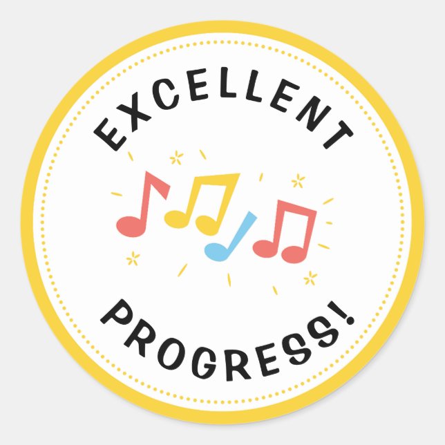 Sticker Rond Excellent Progress Music Notes Fun Reward (Devant)
