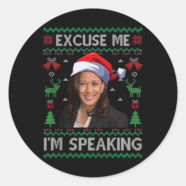 Sticker Rond Excusez-moi Je parle mal Noël Kamala Harri (Devant)