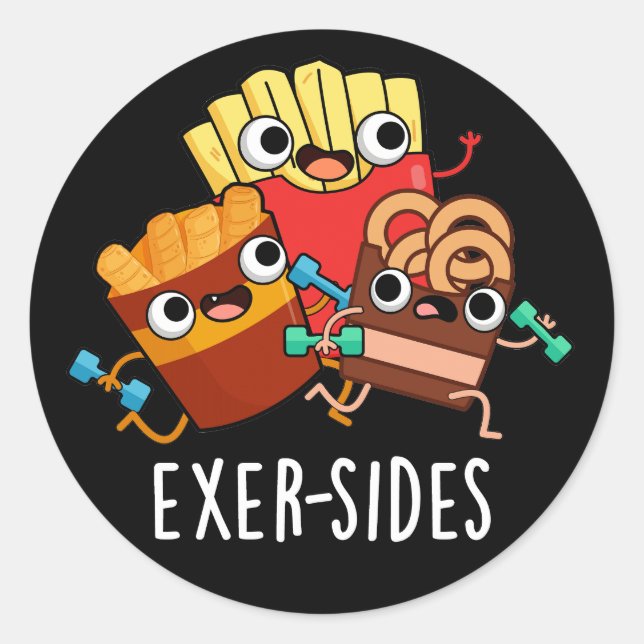 Sticker Rond Exer-sides Exercice drôle de jeu de mots Fond somb (Devant)