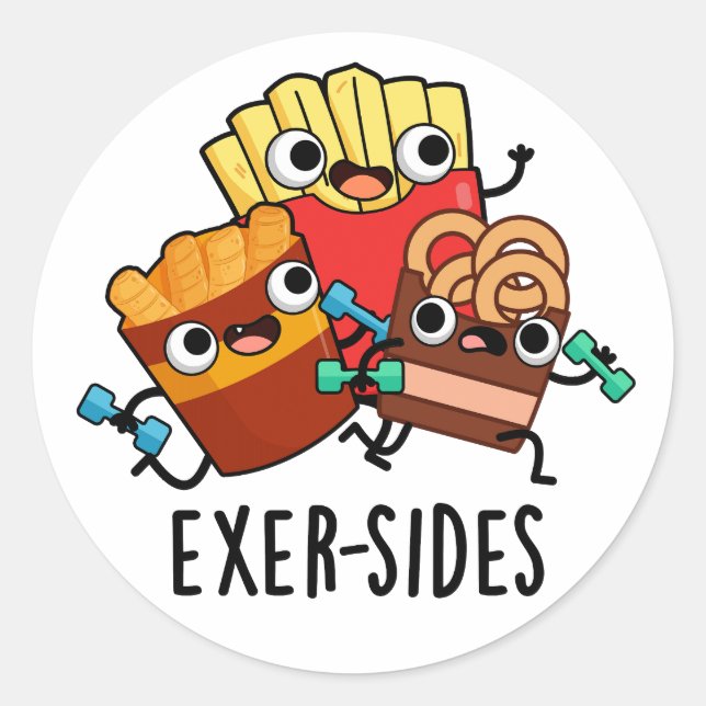 Sticker Rond Exer-sides Jeu de mots drôle sur l'exercice  (Devant)