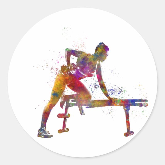 Sticker Rond Exercice de remise en forme en aquarelle (Devant)