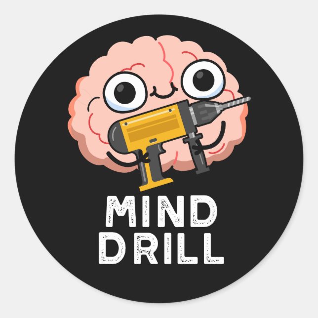 Sticker Rond Exercice mental Funny Brain Tool Pun Dark BG (Devant)