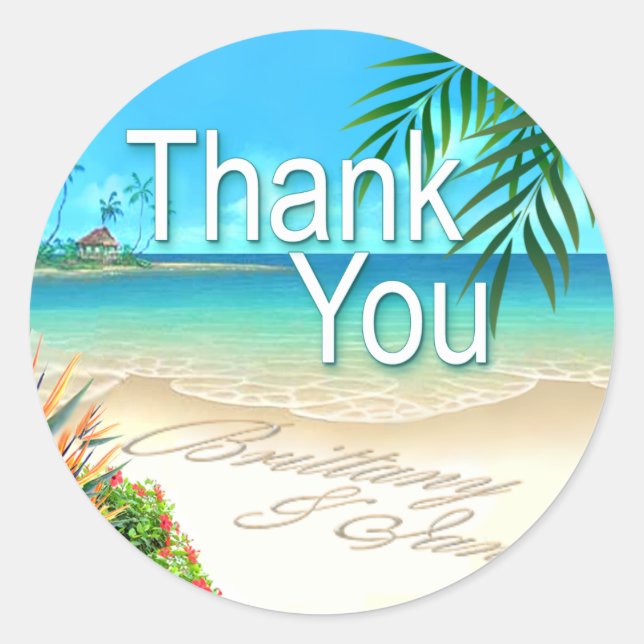 Sticker Rond Exotic Beach (demandez-moi de mettre vos noms dans (Devant)