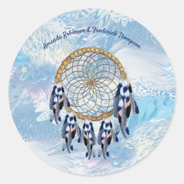 Sticker Rond Exotic Blue Dream Catcher Soirée de mariage Pla (Devant)