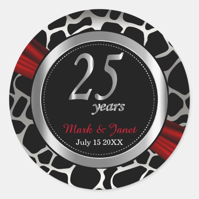 Sticker Rond Exotique 25e Anniversaire de Mariage d'Argent (Devant)