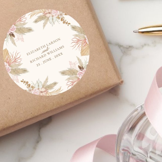 Sticker Rond Exotique moderne Boho Mariage tropical (Créateur téléchargé)