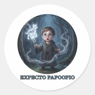 Sticker Rond Expecto Papoopio Bébé Magicien Sortilège Mignon