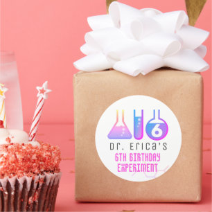 Sticker Rond Expérience scientifique Neon rose fille Anniversai